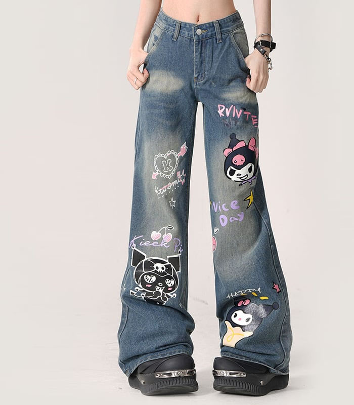 Loose Kuromi Printed Wide-leg Jeans