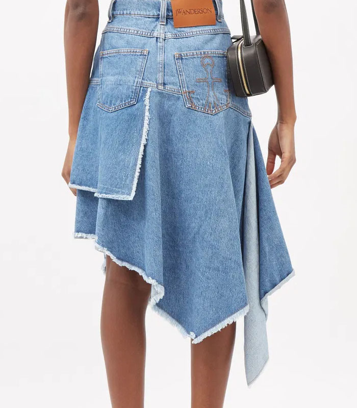 Logo-Print Asymmetric Denim Skirt in Blue