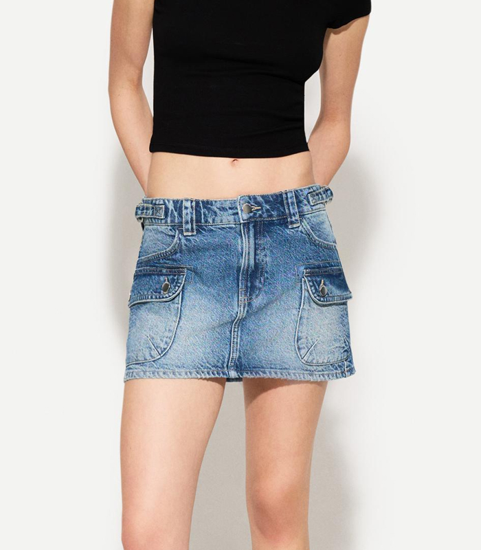 Custom Denim Cargo Skirt With Straps