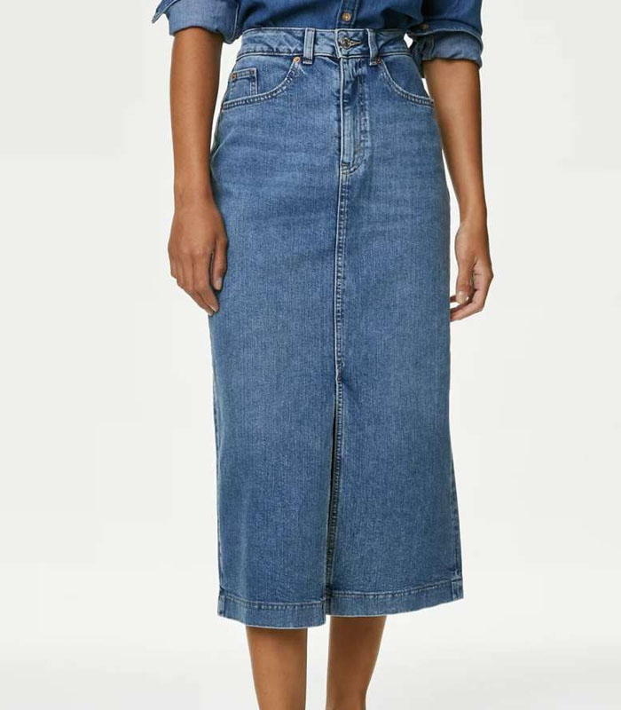 Front Slit Maxi Straight Denim Skirt