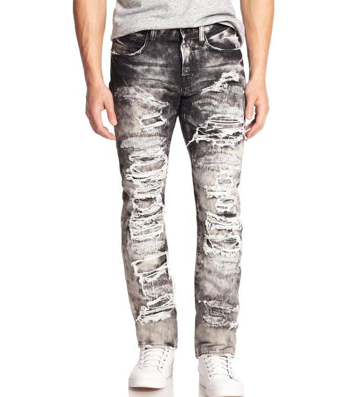 Destroyed Distressed Denim Jeans in Black for Men