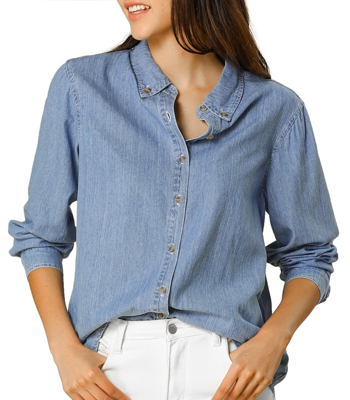 Women's Classic Long Sleeve Button Up Denim Shirt