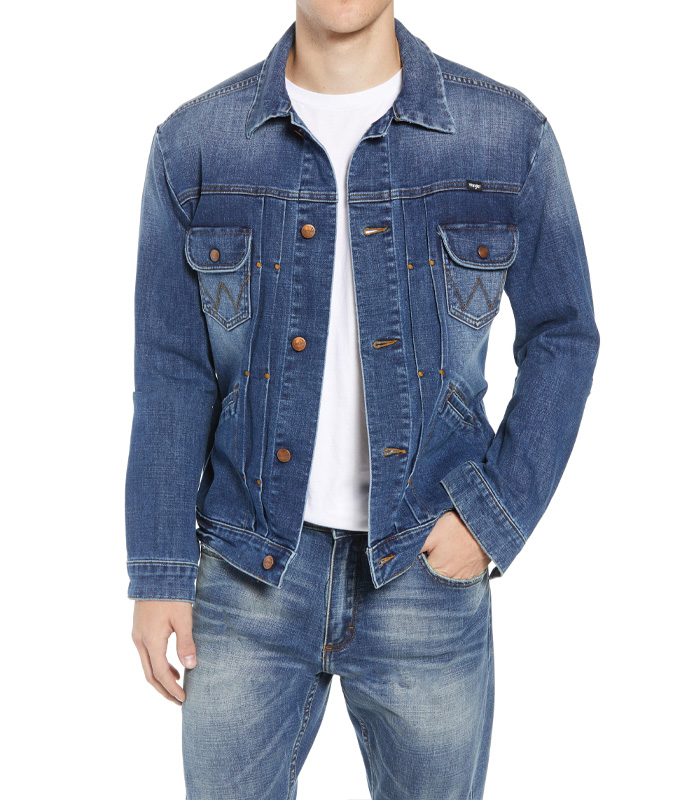 Wrangler Heritage Pleated Denim Jacket in Mid Wash (Blue) for Men