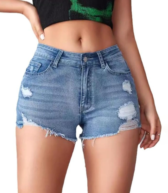 Acid Wash Extreme Rip Distressed Denim Shorts