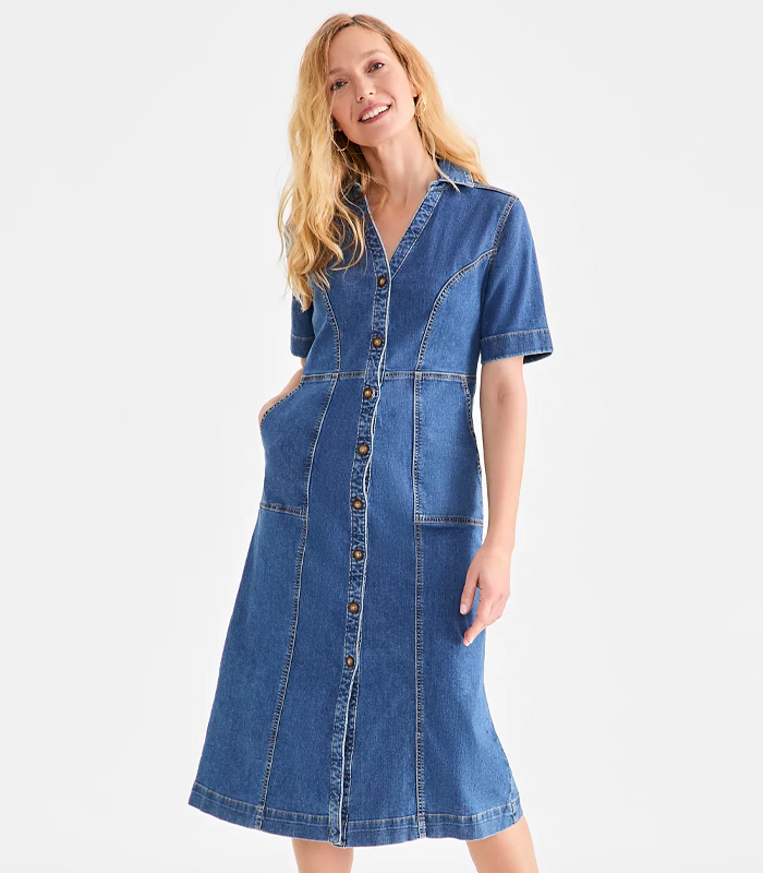 Women's Short-Sleeve Denim Shirtdress