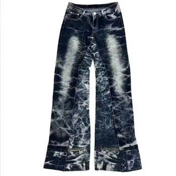 Men's loose stack bell-bottom denim Monkey wash jeans manufacturer