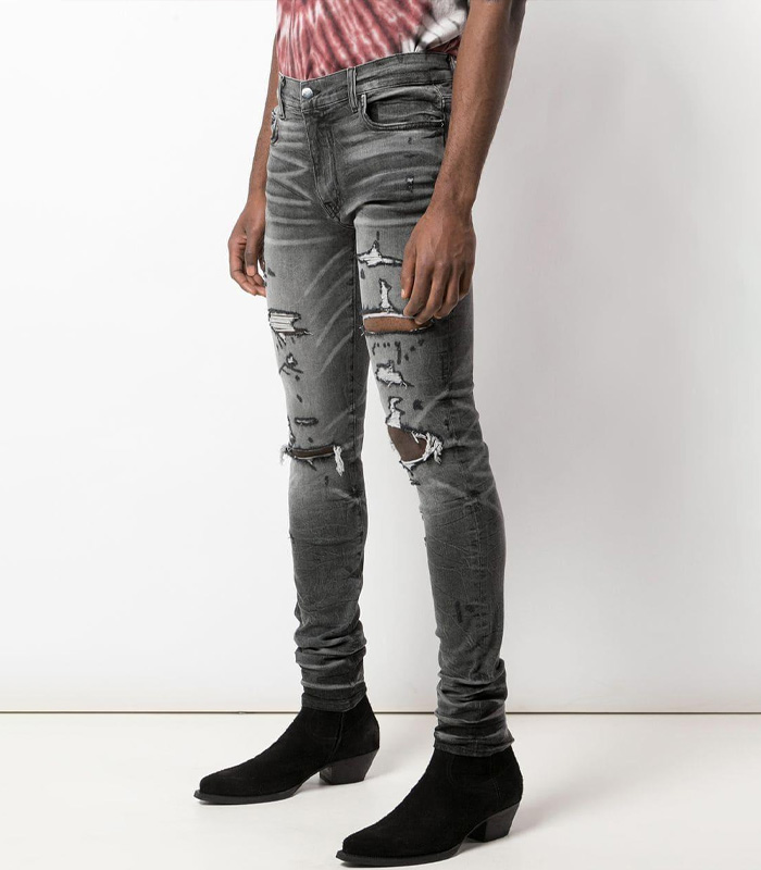 Denim Distressed Skinny Jeans in Black for Men