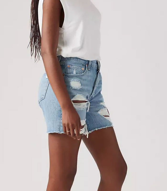 Distressed Denim Technique Shorts