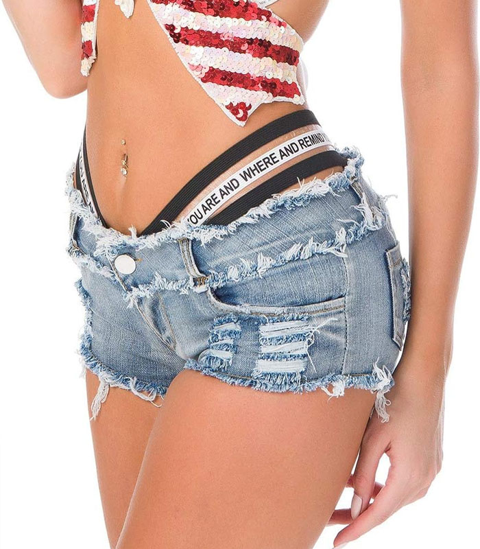Women's Raw Hem Ripped Holes Denim Shorts Low Rise Nightclub Hot Pants