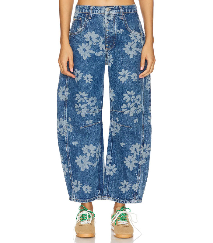 Eco-friendly Laser Cutting Burn Flower Burned Jeans