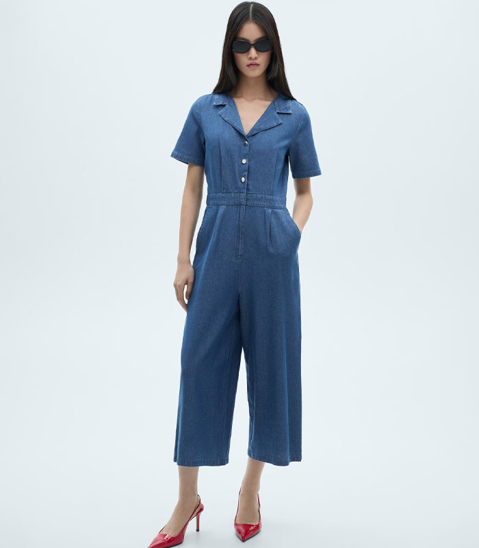 SHORT-SLEEVED DENIM JUMPSUIT