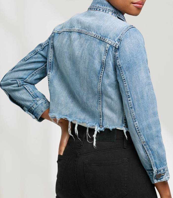 Frayed Distressed Edges Unfinished Hem Ripped Seam Denim Jacket