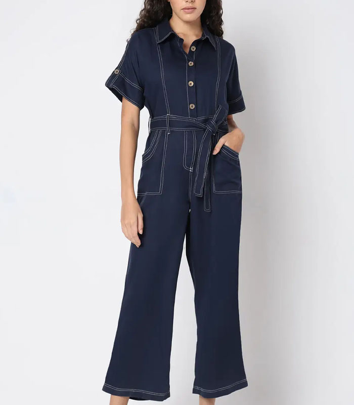 Navy Blue Denim Jumpsuit