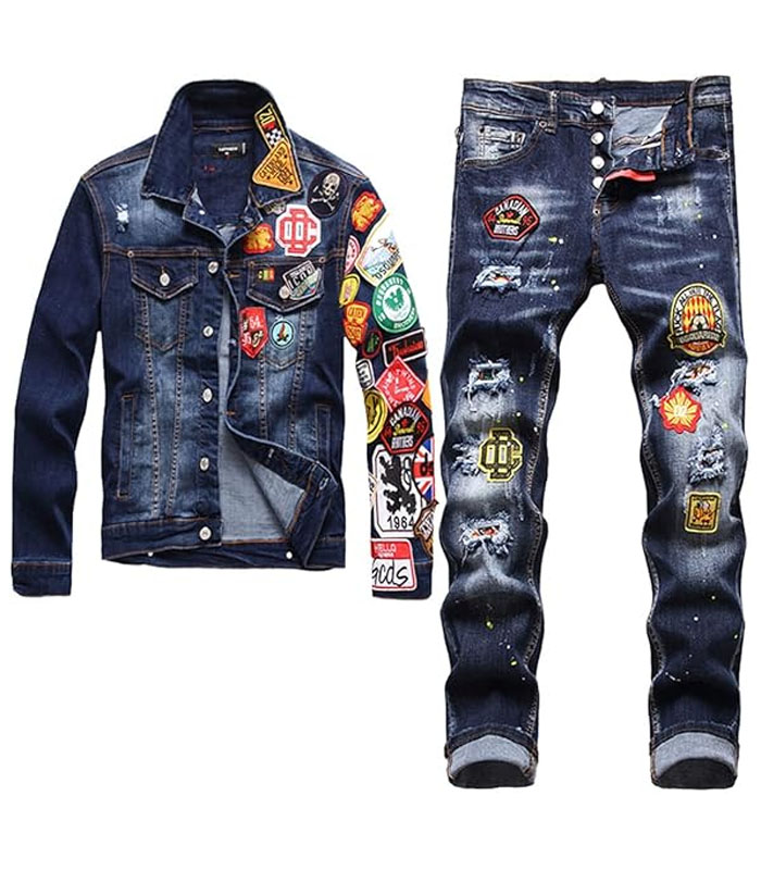 Custom small badge denim jacket sets