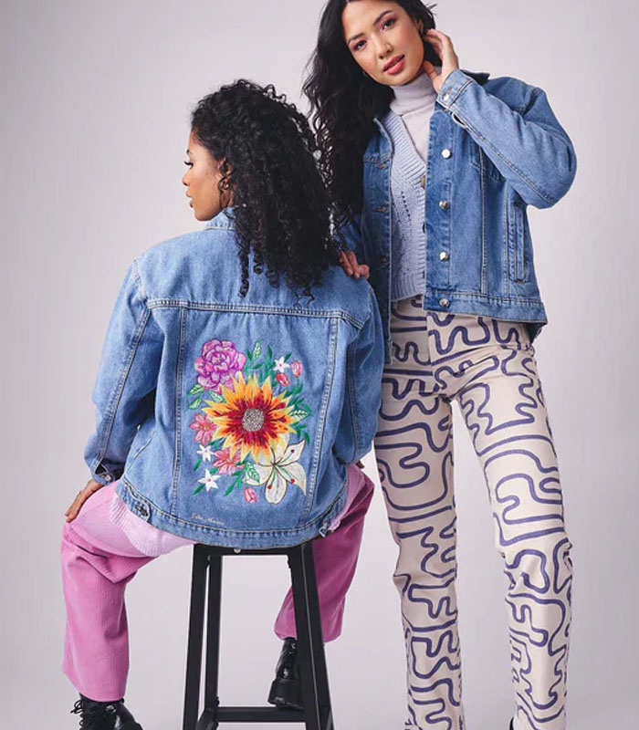 Custom Sunflower Embroidered Denim Jacket