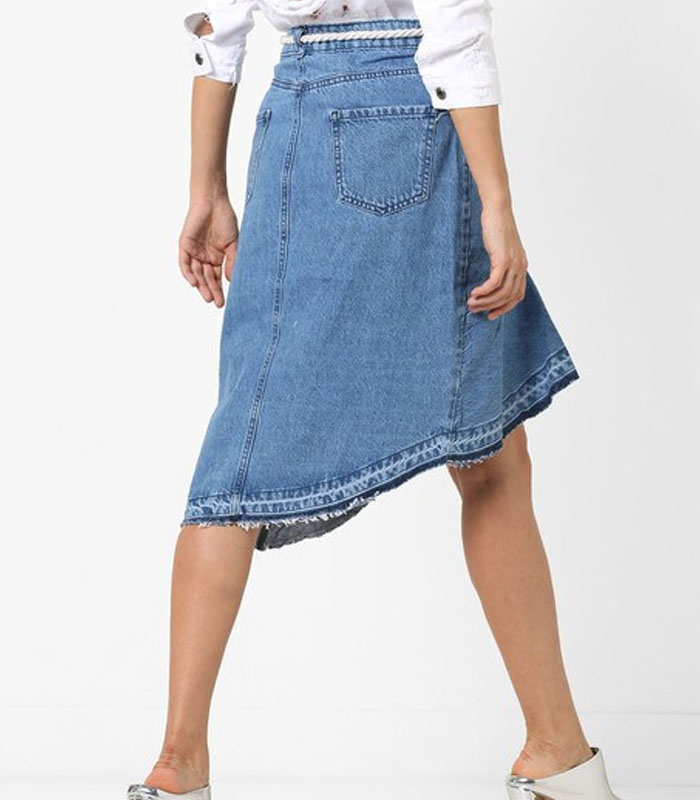 Layered Denim Skirt with Asymmetric Hemline