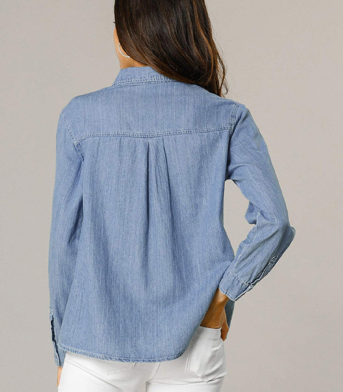 Women's Classic Long Sleeve Loose Button Down Denim Shirt