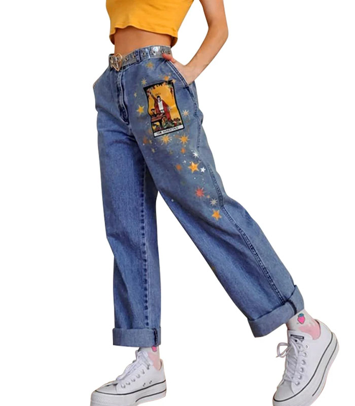Custom women cartoon pattern jeans