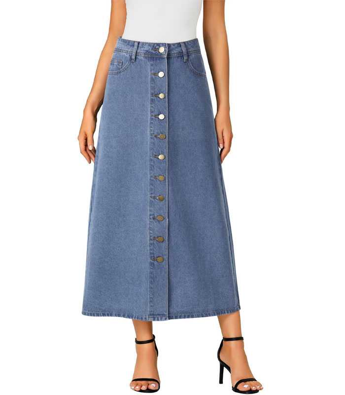 Button-Front Denim Skirt
