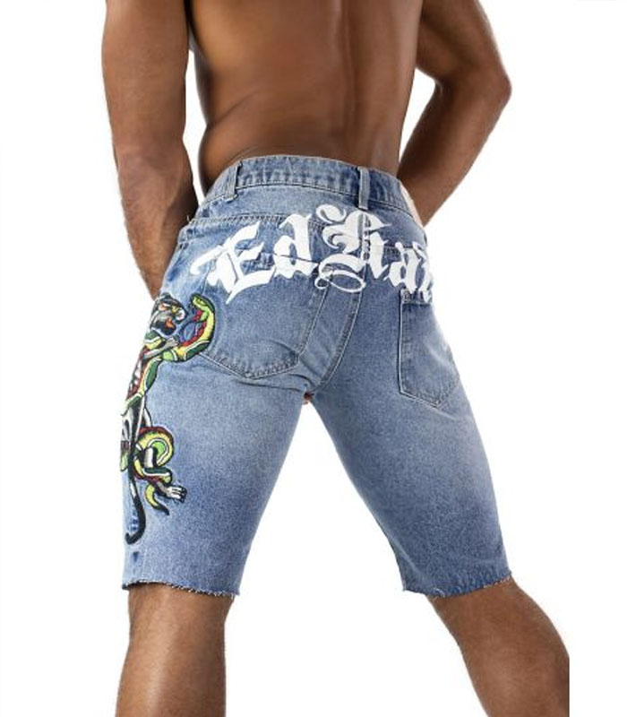 Embroidered denim shorts