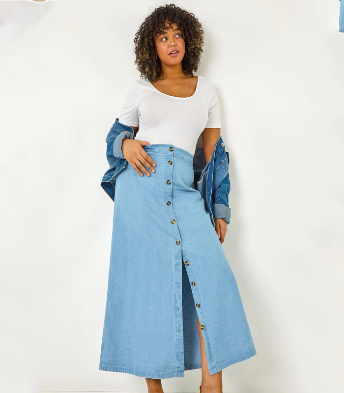plus size a line denim skirt