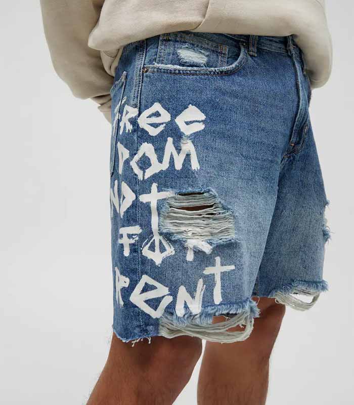 Printed denim shorts for men