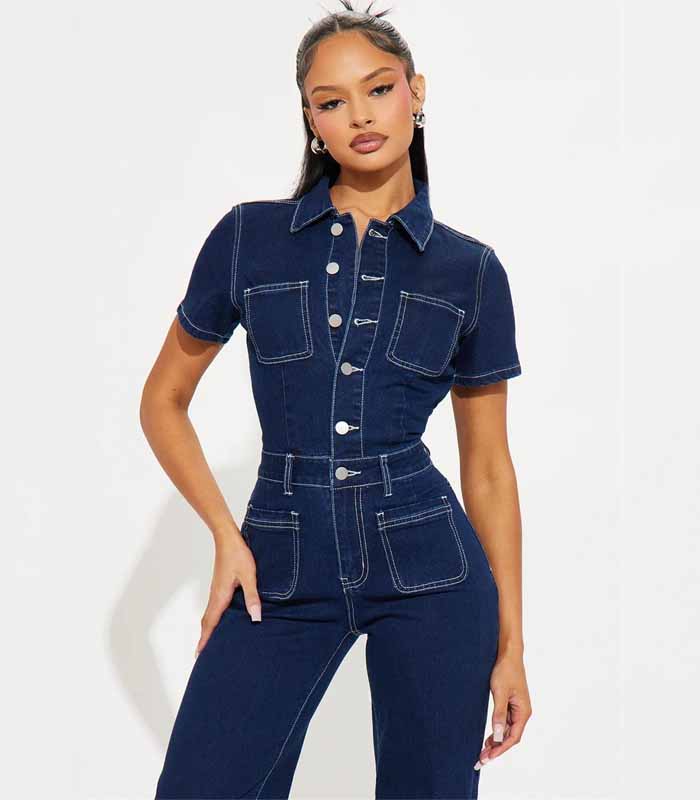 Structured Indigo Denim Jumpsuit for Women