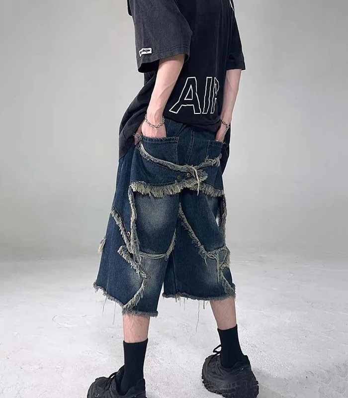 Vintage Star Fringe Jorts - Dark Blue