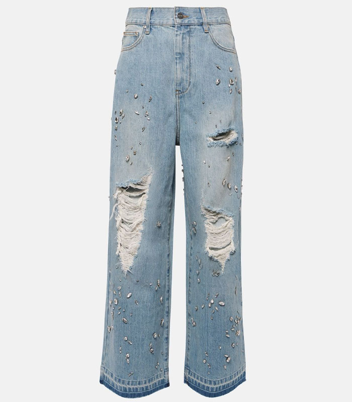 Distressed denim with hot-fix crystals