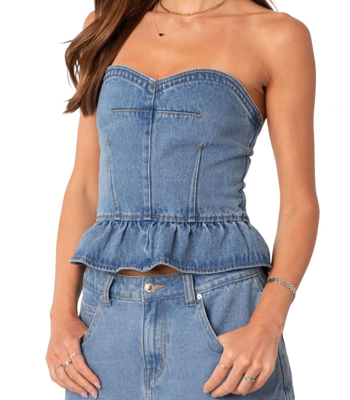 Denim corset top strapless