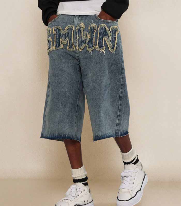 Raw Edge Denim Jort With Front Applique