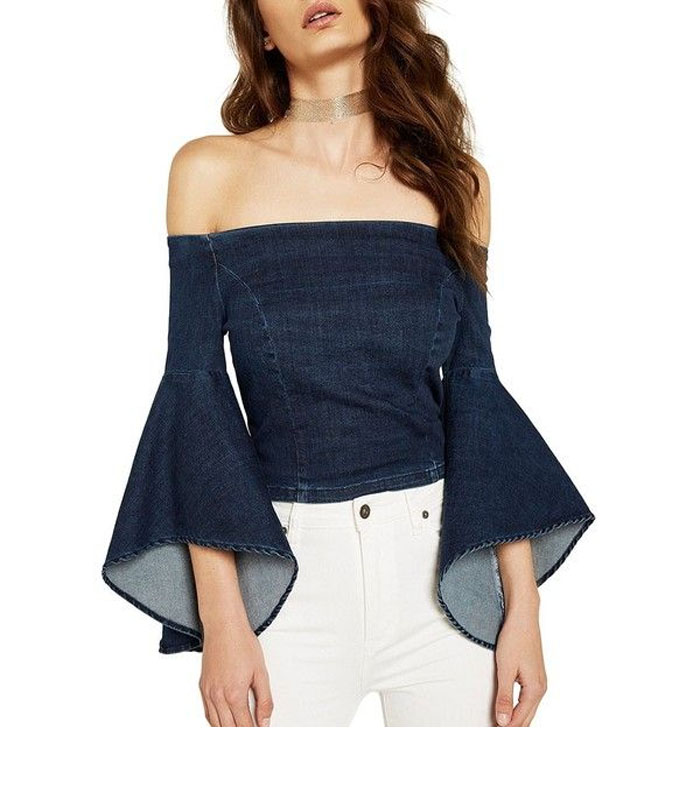 Denim off-the-shoulder top