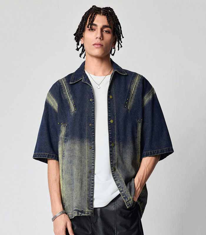 Men's Loose Single-Breasted Short Sleeve Casual Denim Jacket