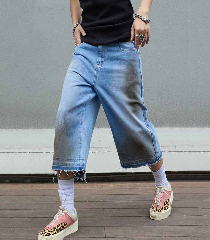 Men's Casual Fit Mid-Length Wide Leg Jeans With Pockets