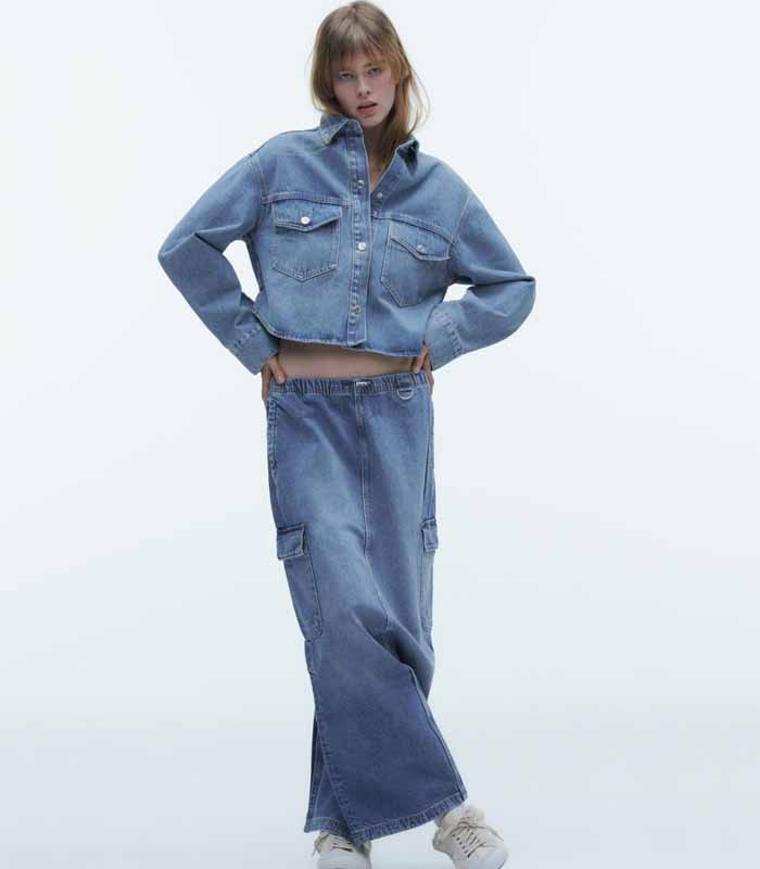 Casual Pocket Women's Denim Dress Set