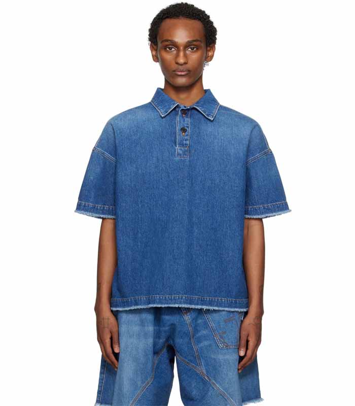 Indigo Distressed Men's Denim Shirt