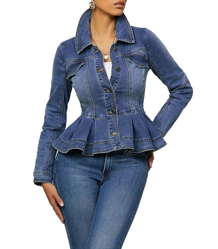custom scottie ruffle denim jacket