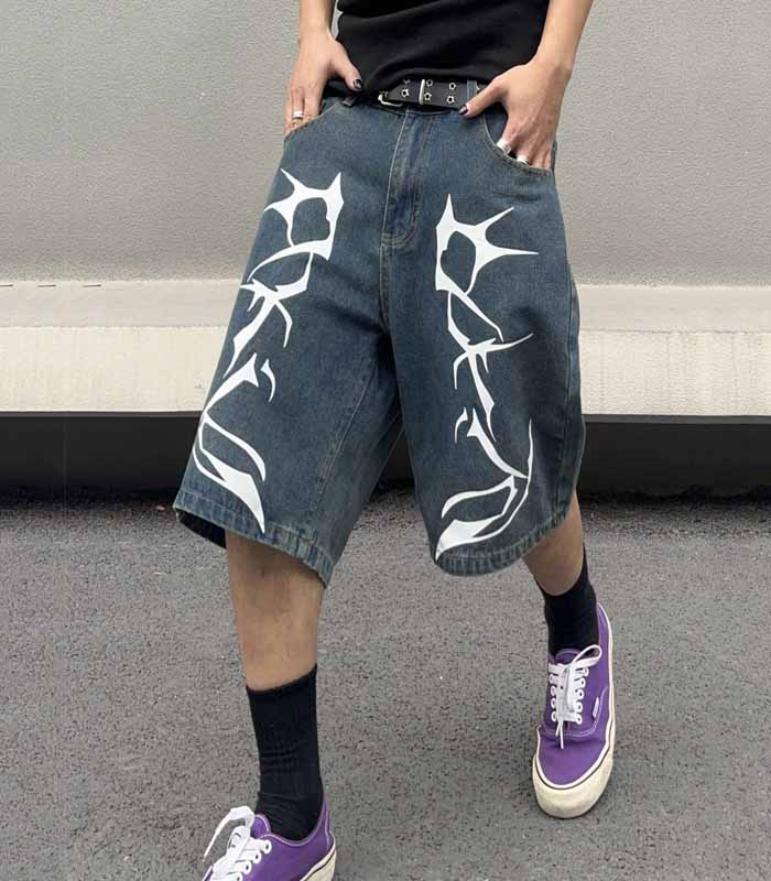 Men's Printed Loose Fit Denim Shorts