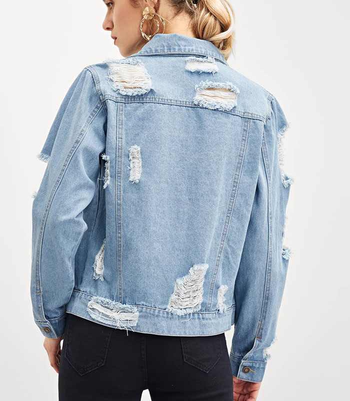 Custom ripped washed denim jacket for men