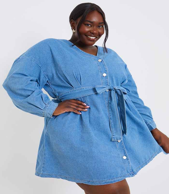 Blue Belted Denim Shirt Dress