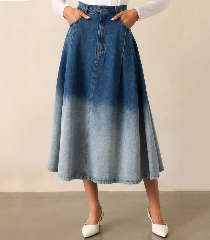 Pleated Denim Skirt