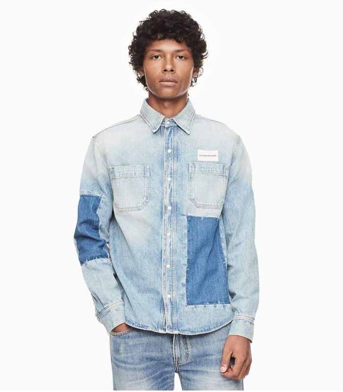  patched denim utility shirt