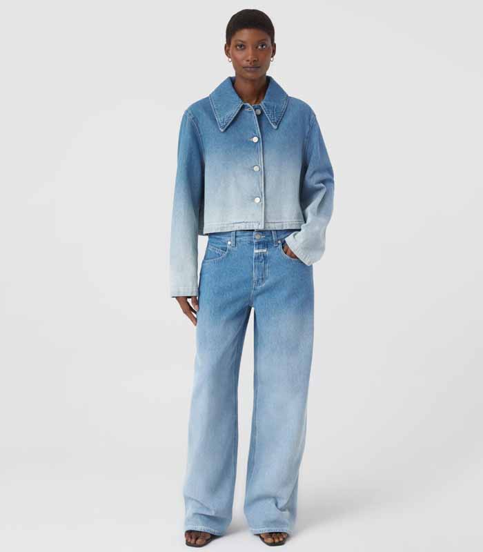 Ombre-Dyed Collared Shirt & Denim Set for Women