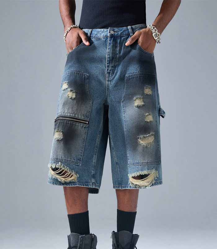 Men's Woven Denim Shorts, Street Style