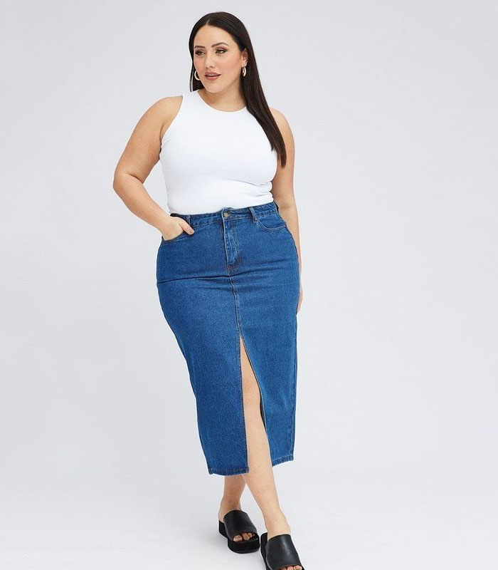 fitted denim skirt plus size