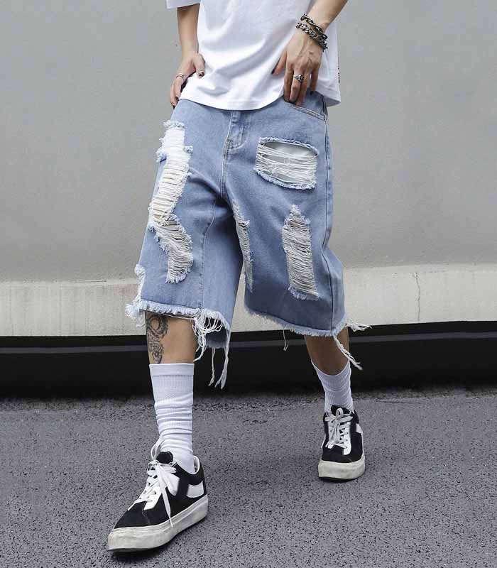 Men's Casual Distressed Frayed Edge Denim Shorts