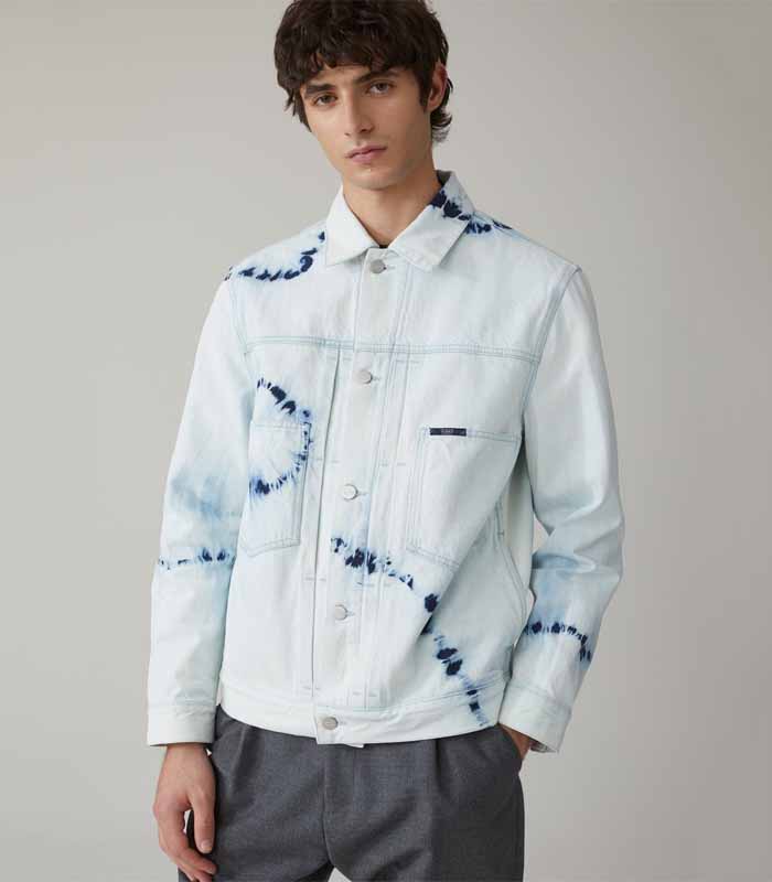 men's tie-dye patterned denim jacket