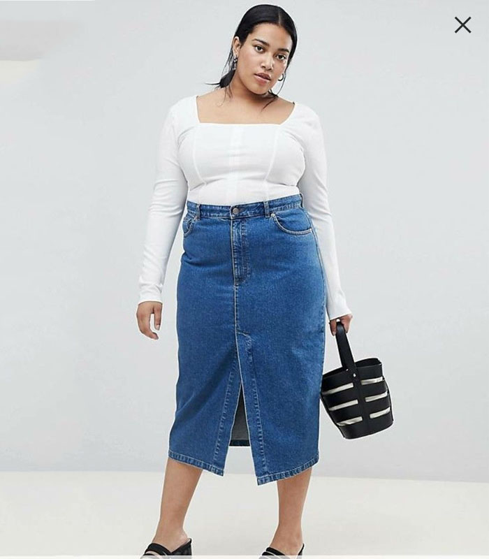 Plus-size denim maxi skirt
