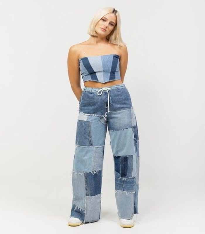 Distressed Off-Shoulder Denim Co-Ord