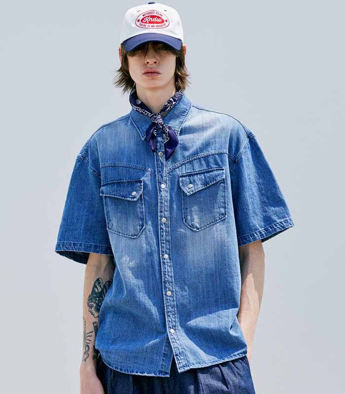 Washed Denim Western Shirt_Blue